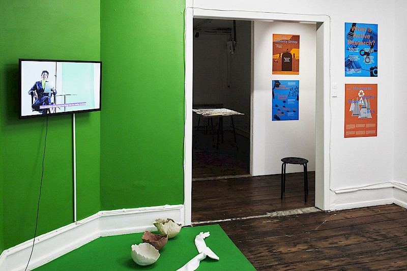 Installation view from "Learning by Doing - A politics of Practice" at SixtyEight Art Institute
